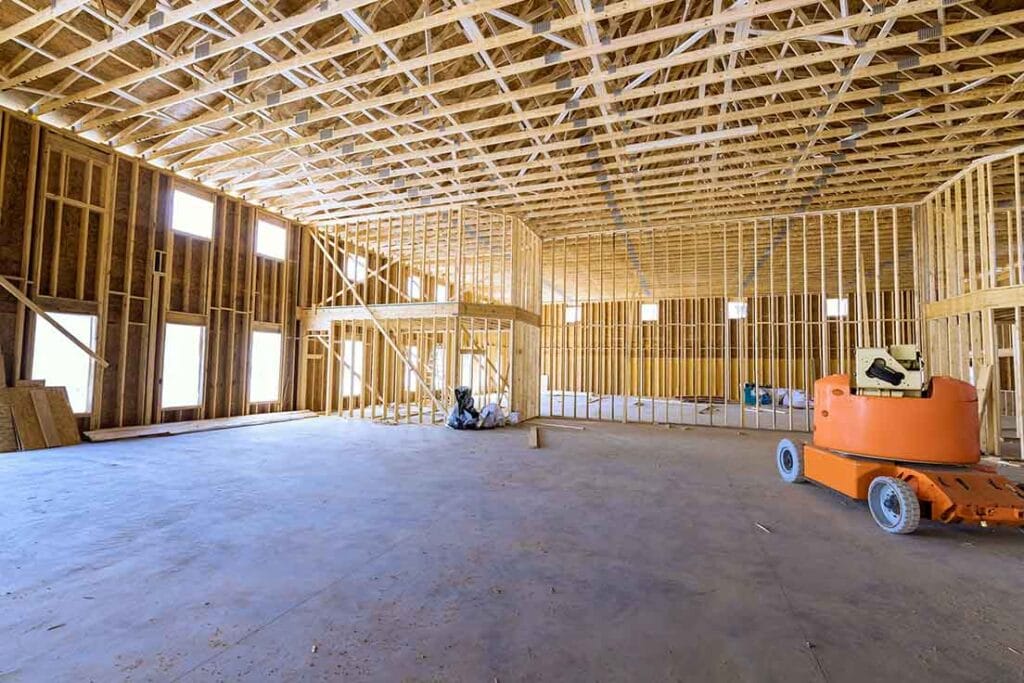 wooden framework construction under way construction new house