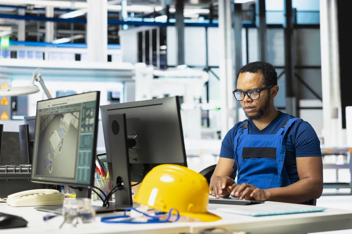 3d visualization design confidence african american technician analyzing energy consu