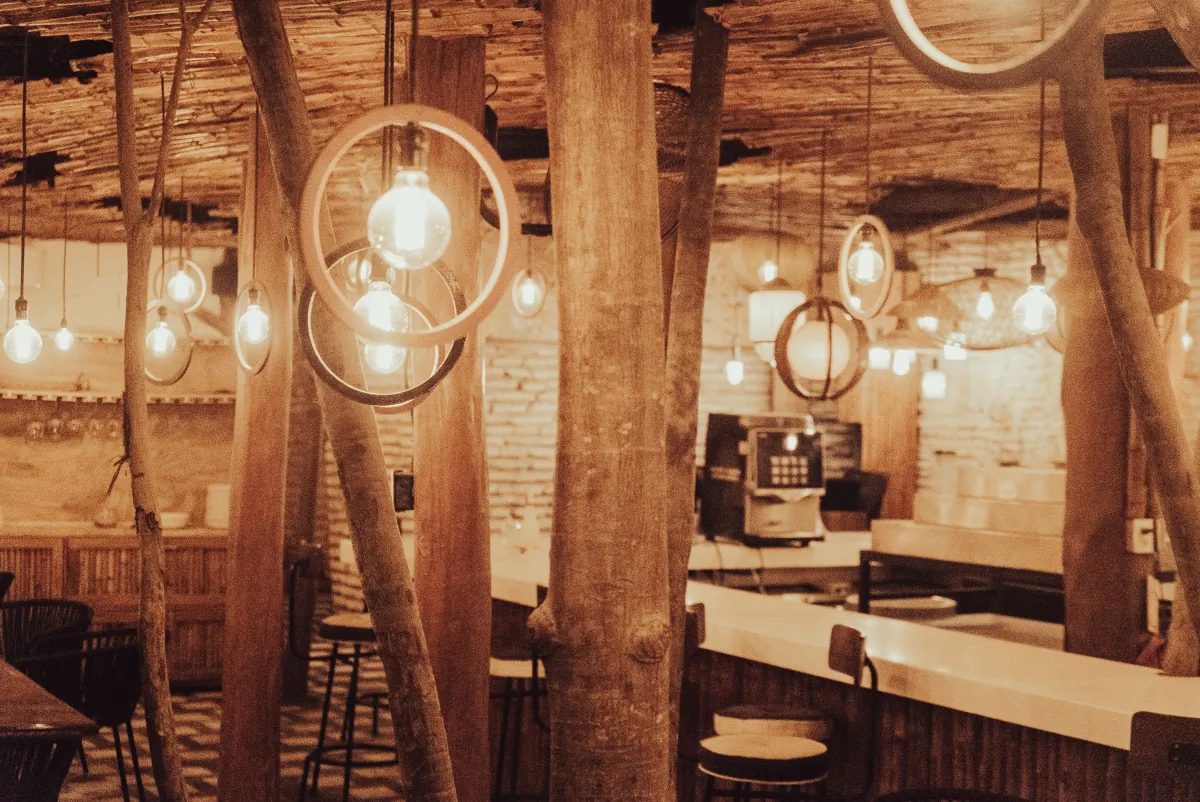 bar cafe build outs cozy little pub lightbulbs decorated sma