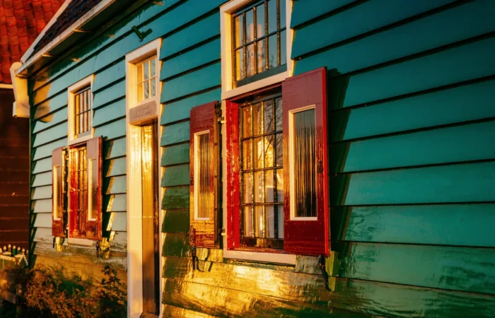 clapboard siding comfortable houses at sunset beautiful traditiona