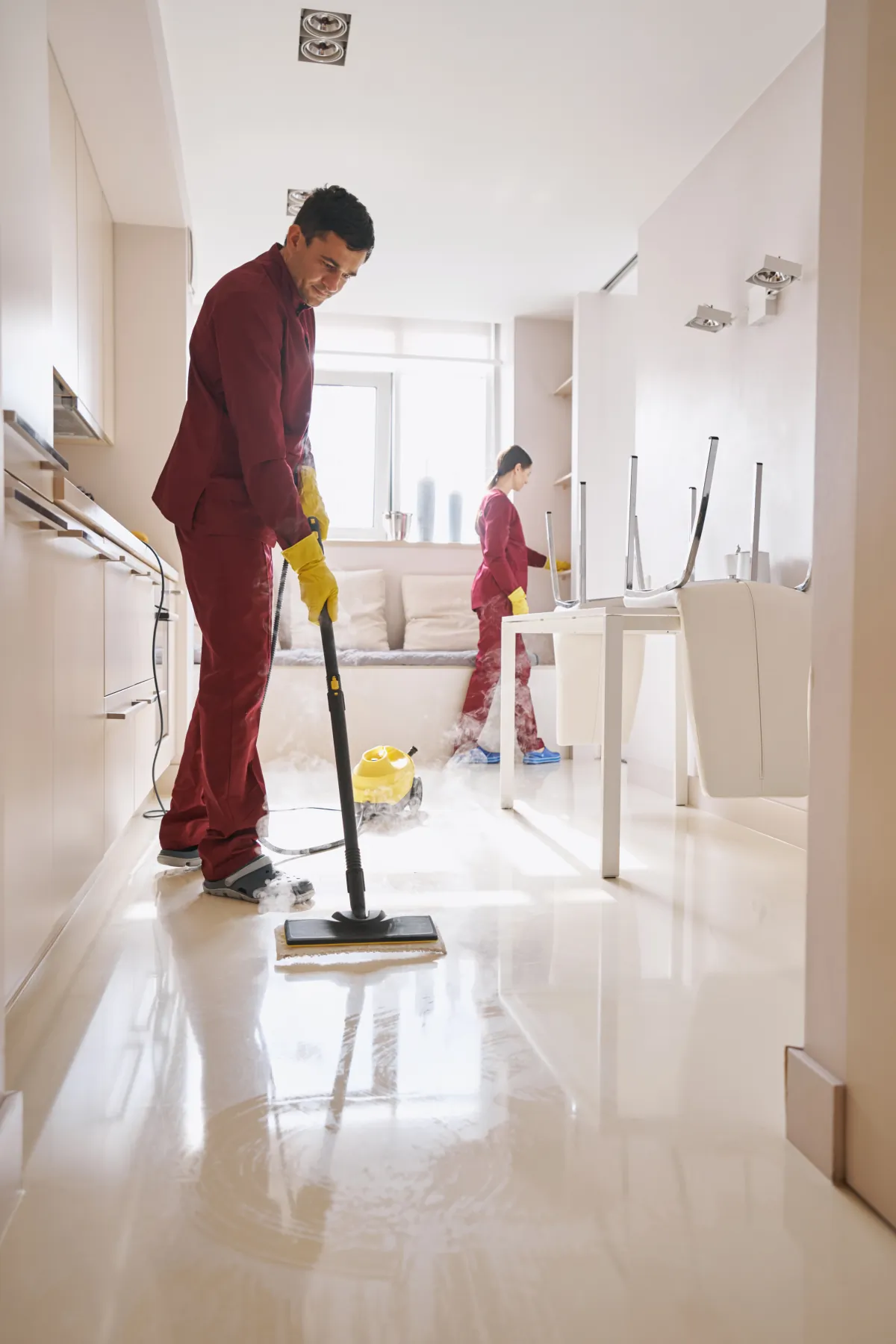 clean jobsite home protection experienced janitorial personnel doing cleaning in