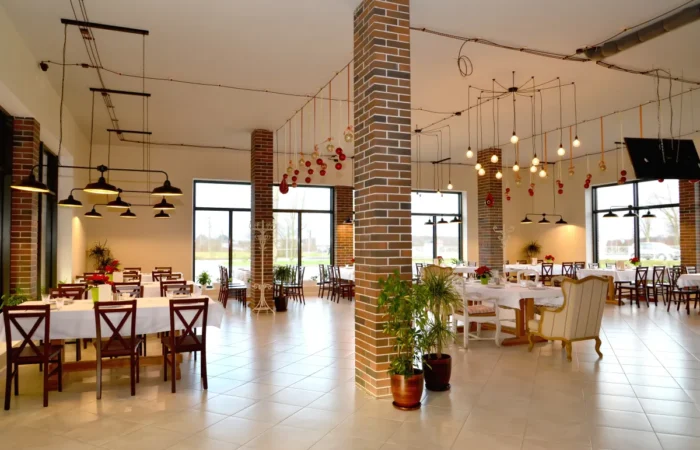 commercial restaurant hall with large windows construction cali