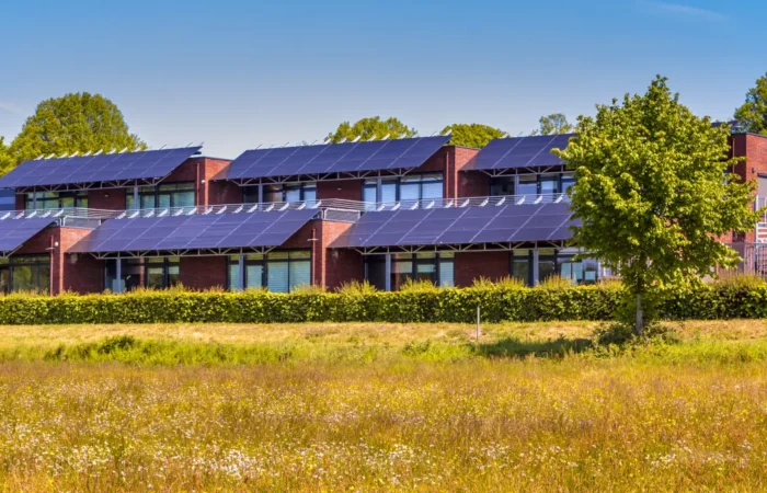 energy efficient upgrade expertise public school building with solar panels as sun