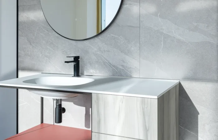 floating vanity modern bathroom interior design with hanging sink