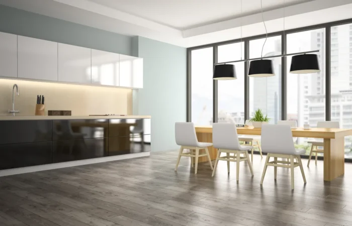 kitchen flooring part of interior dining room 3d rendering