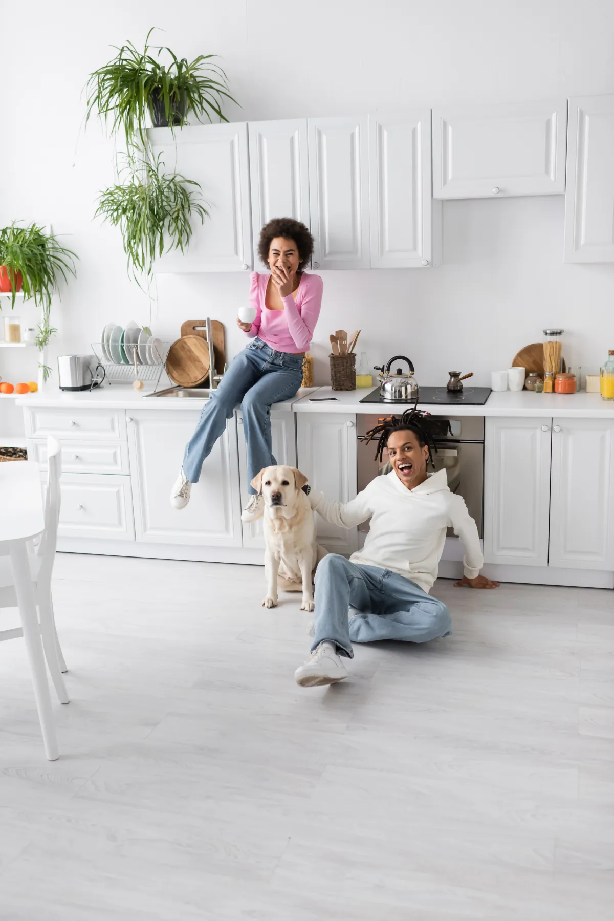 kitchen flooring positive african american couple looking at camera