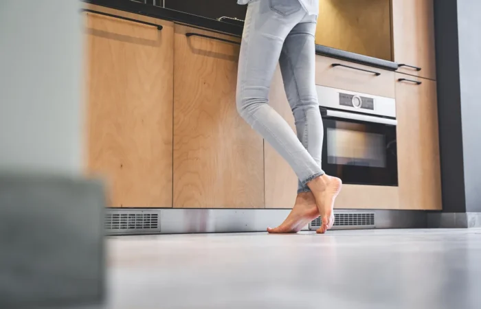 kitchen flooring slim caucasian female cook countertop