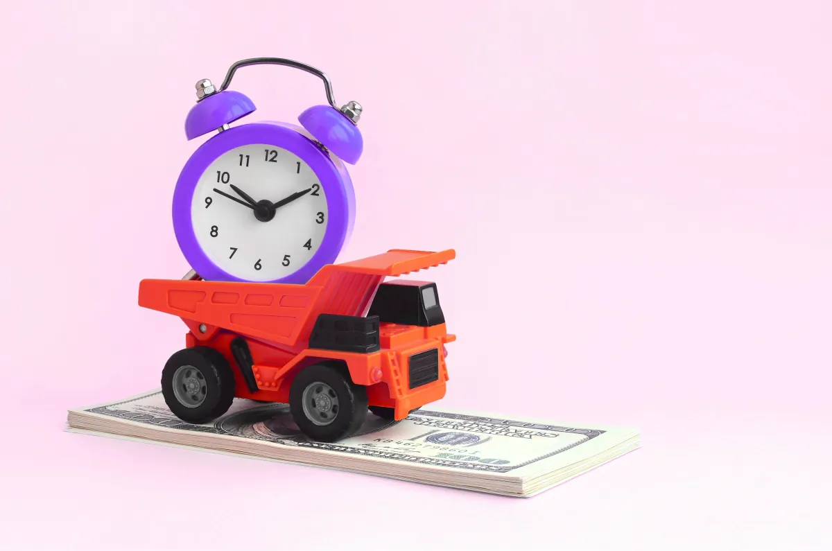 time budget delivery dump truck loaded alarm clock wa