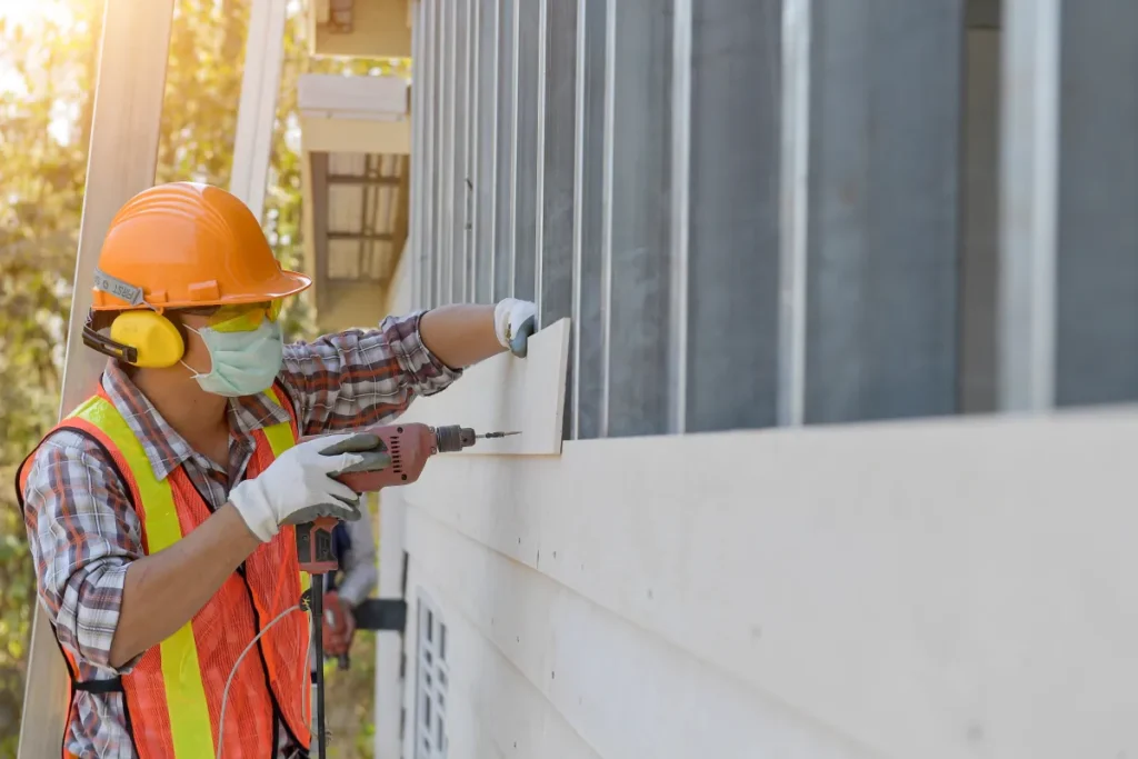 siding craftsman plumber construction worker with panel