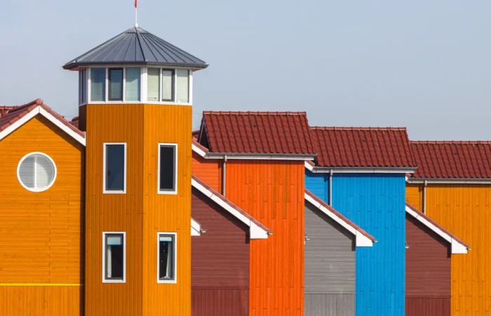 siding detail of colorful houses