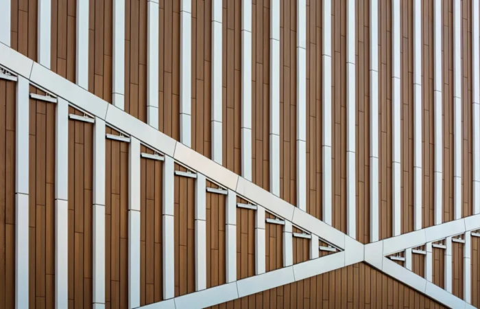 siding modern building facade with geometric metal and wo