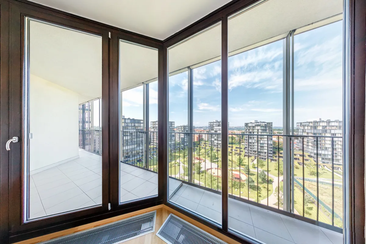 sliding window modern white empty loft apartment interior living