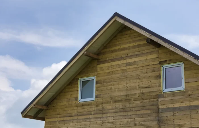 wood siding close up detail new house top of wooden planks and