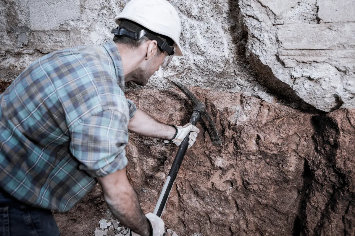 Construction worker reviewing excavation conditions and safety requirements
