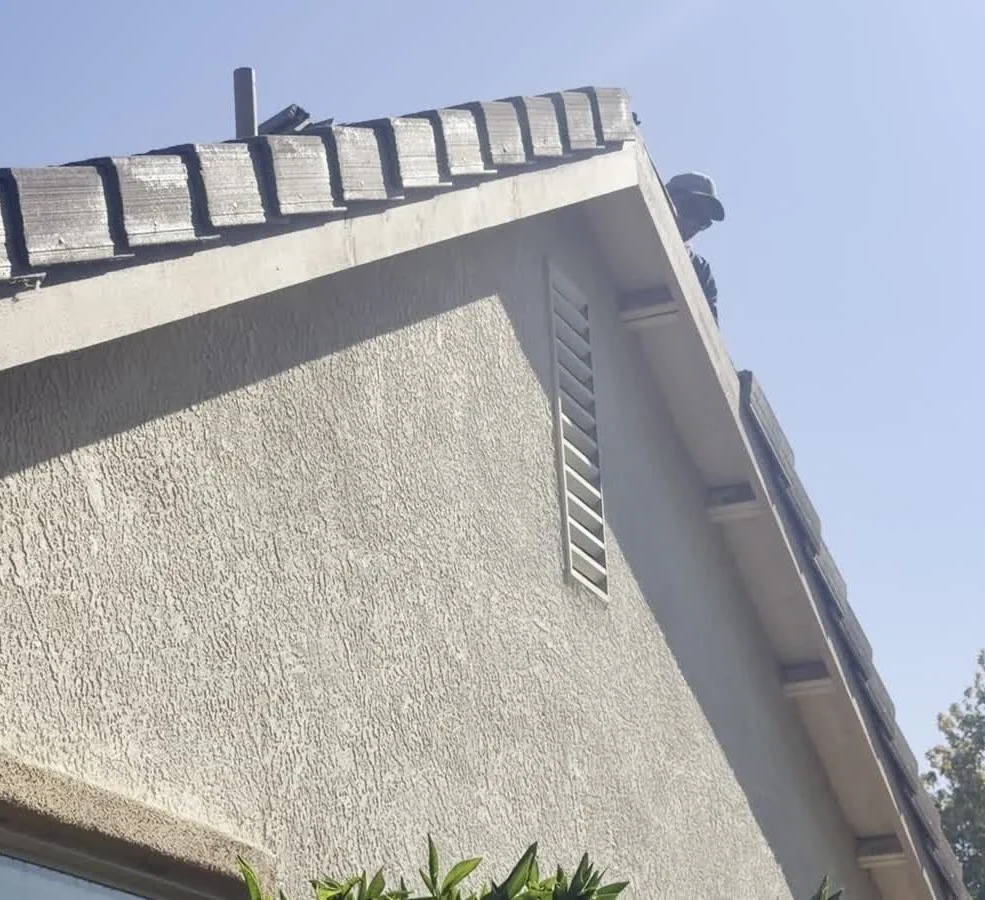 Roof edge board after replacement and painting during the Elk Grove tile roof repair